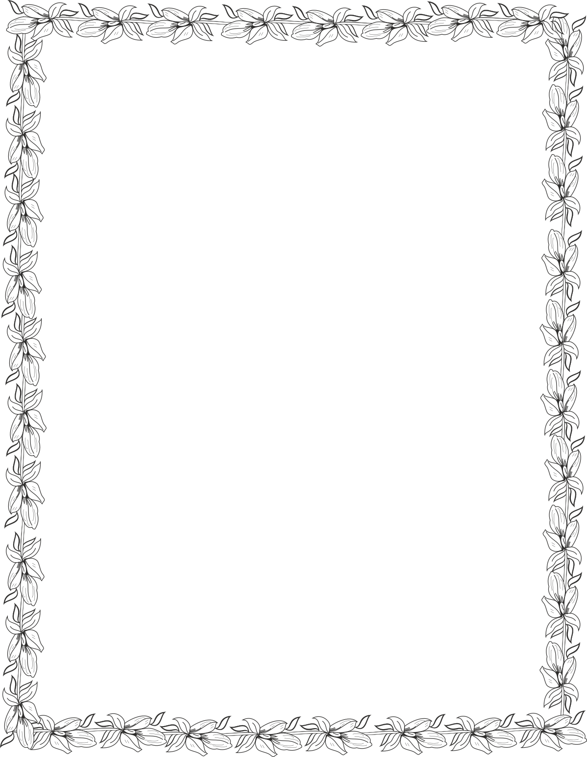 Black and White Floral Frame Clipart with Lily Plants and Borders