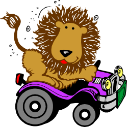 Lion Riding Toy Car Clipart - Playful and Fun Animal Illustration