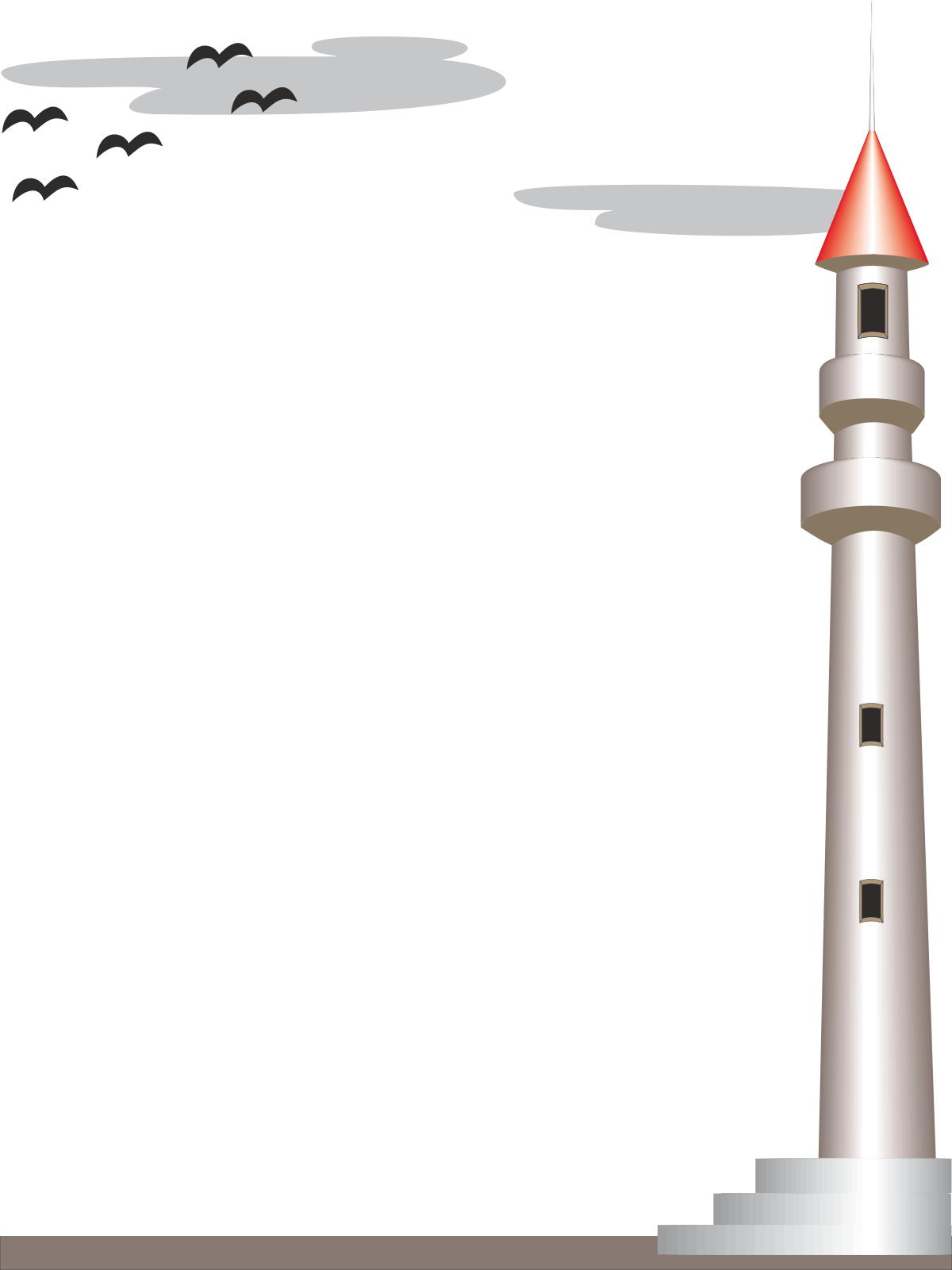 Lighthouse Clipart: Red Light Beacon on Coastal Border
