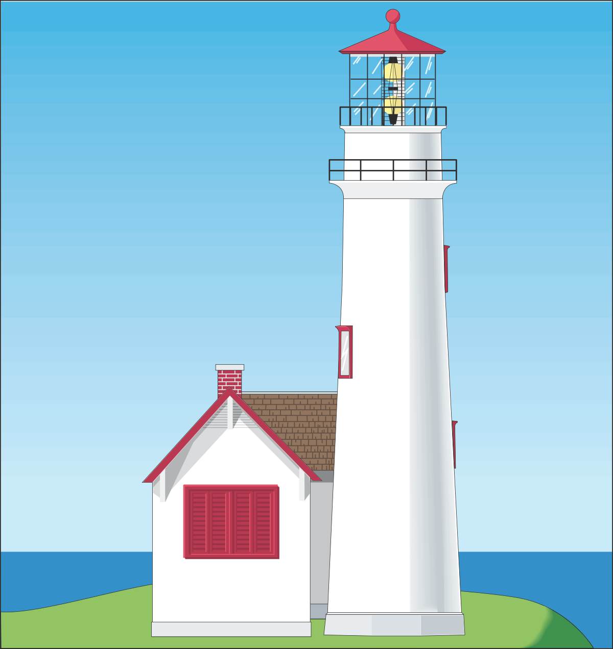 Lighthouse Clipart: Red Roof and White House Illustration