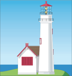 Lighthouse Clipart: Red Roof and White House Illustration