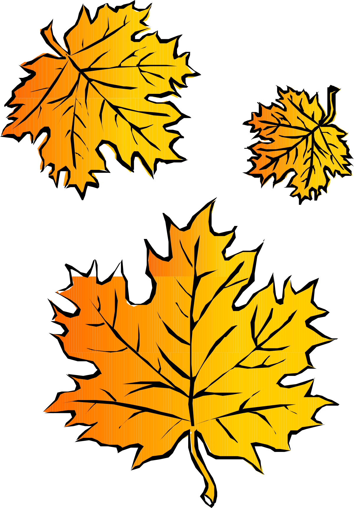 Vibrant Leaves Trio on Black Background - Stunning Clipart
