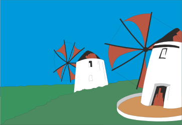 Windmill Clipart on a Hill - Scenic Landscape Illustration