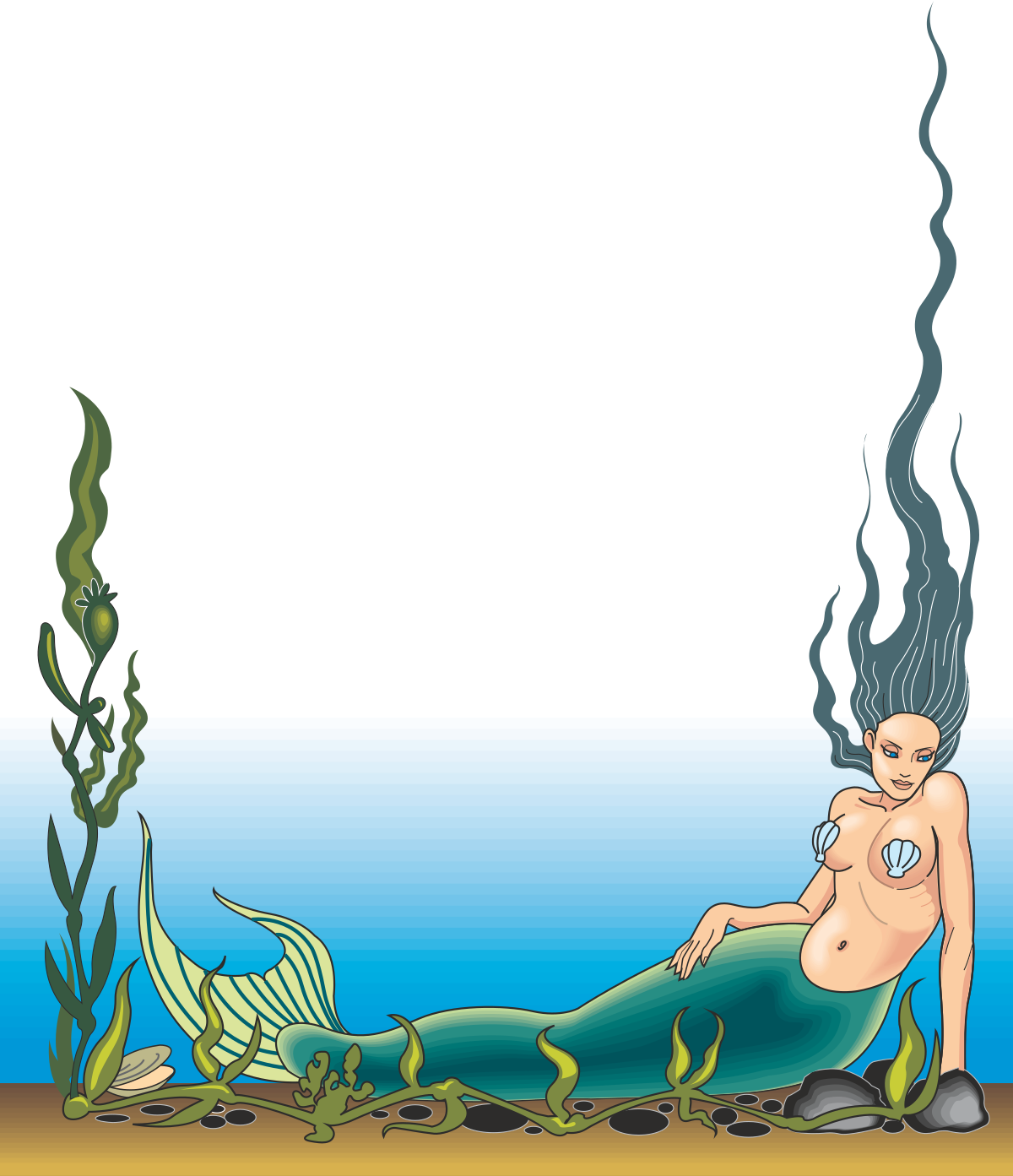 Borders and People: Enchanting Mermaid Clipart with Fish and Algae