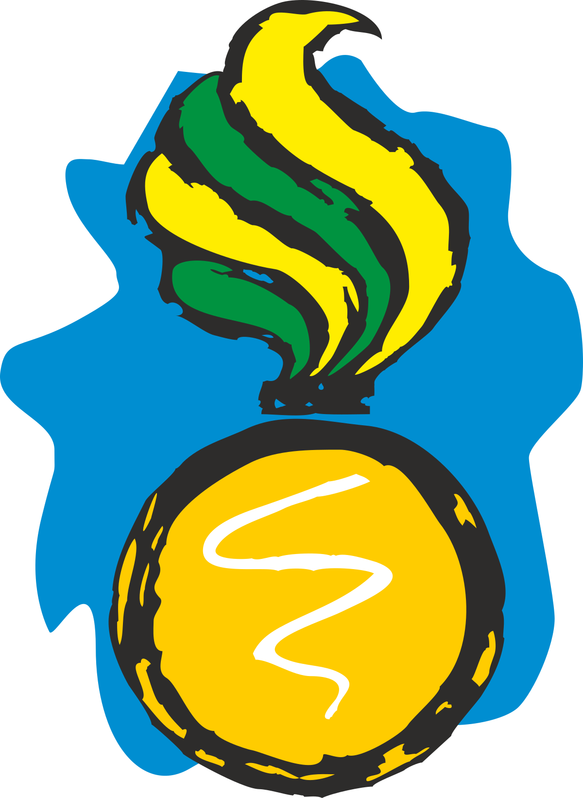 Yellow and Green Medal on Blue Background - Eye-Catching Clipart