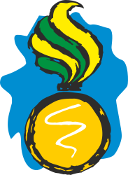 Yellow and Green Medal on Blue Background - Eye-Catching Clipart