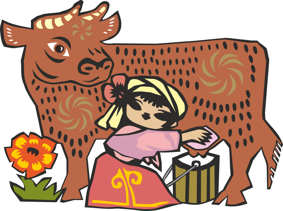 a little girl is standing next to a cow clip art png transparent Little Girl Standing Next to a Cow Clipart: Charming Farm Scene