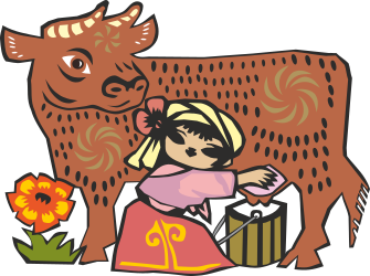Little Girl Standing Next to a Cow Clipart: Charming Farm Scene