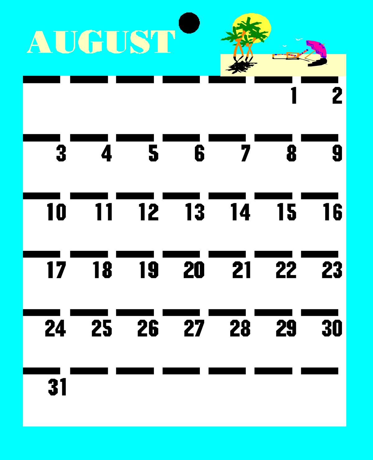 2019 August Calendar Clipart with Holidays - Perfect for Planning