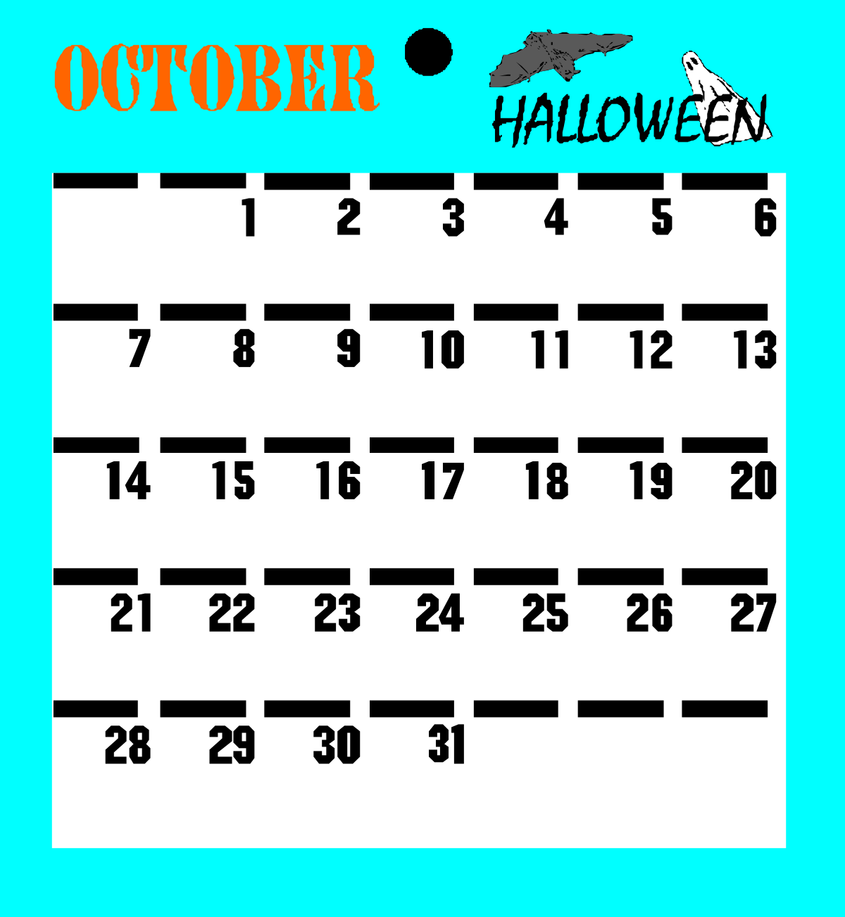 Halloween Calendar Clipart: Spooky Monthly Planner Images