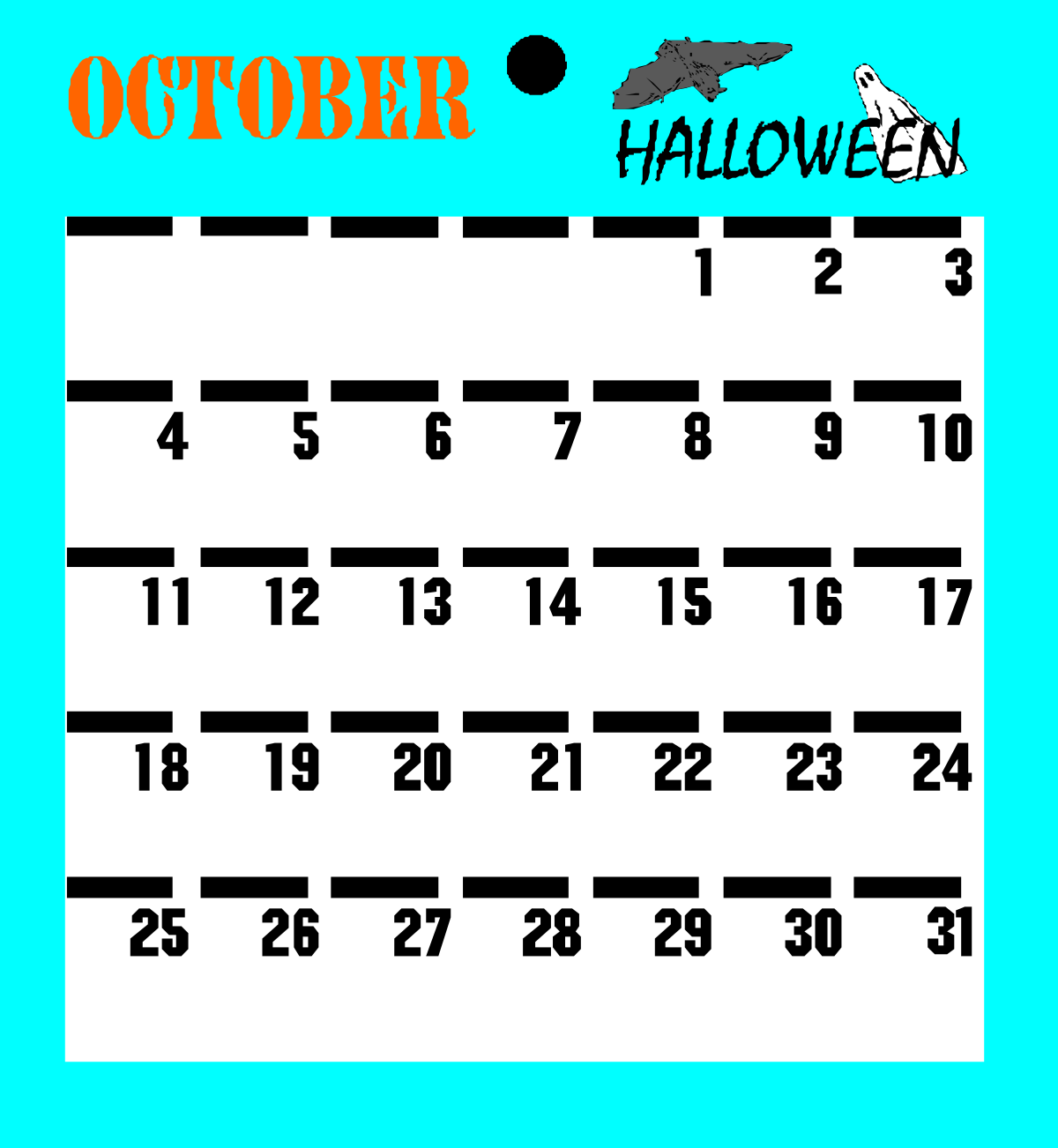 Halloween Calendar Clipart - Spooky October 31st Designs