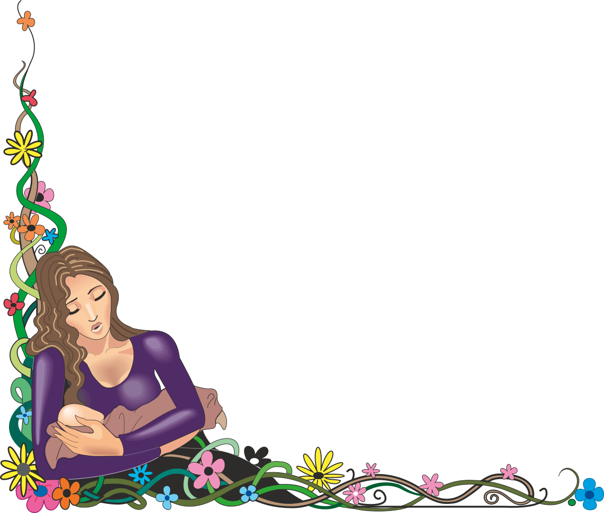 Flower Frame Clipart - Mother and People in Beautiful Borders