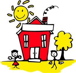 House with Sun and People Clipart - Vibrant and Lively Scenes