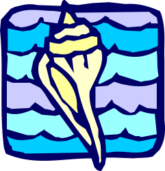 Bright Yellow Shell on Blue and White Background Clipart