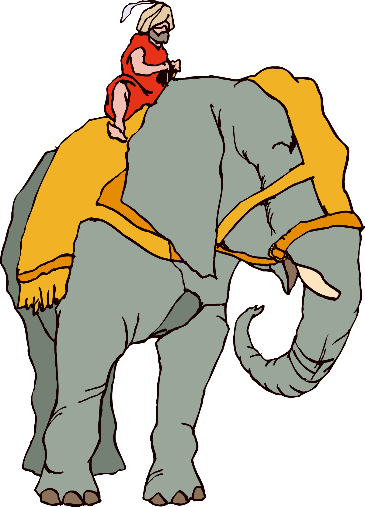 Elephant Carrying a Man - Playful Clipart Illustration
