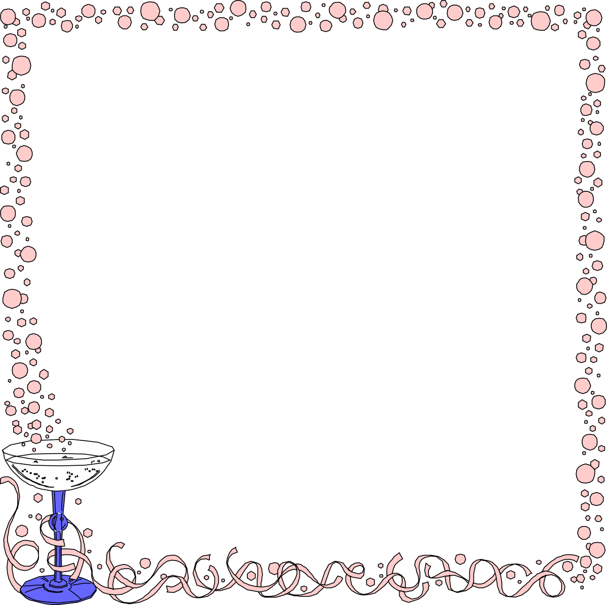 New Year Border Clipart with Cocktail Glass and Bubbles