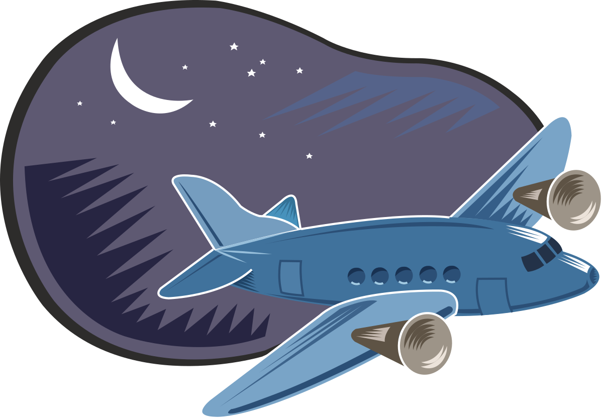 Airplane Flying in the Sky with Crescent Clipart