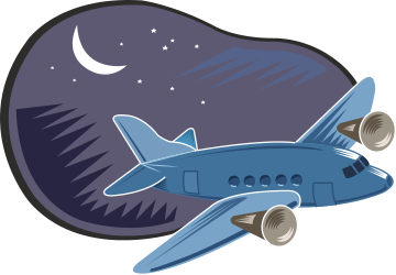 Airplane Flying in the Sky with Crescent Clipart