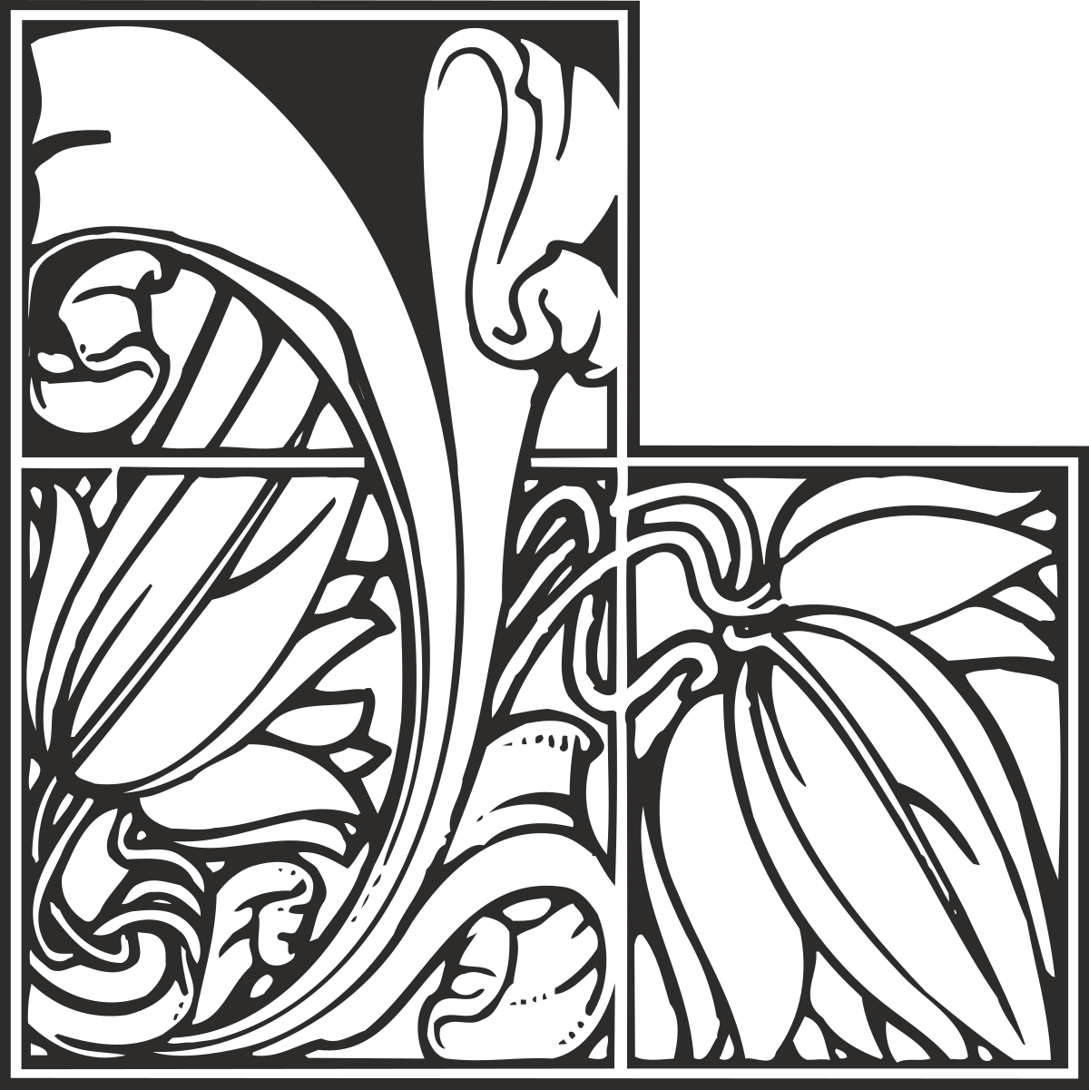 Elegant Black and White Flower Borders - Plant Clipart for Creative Designs