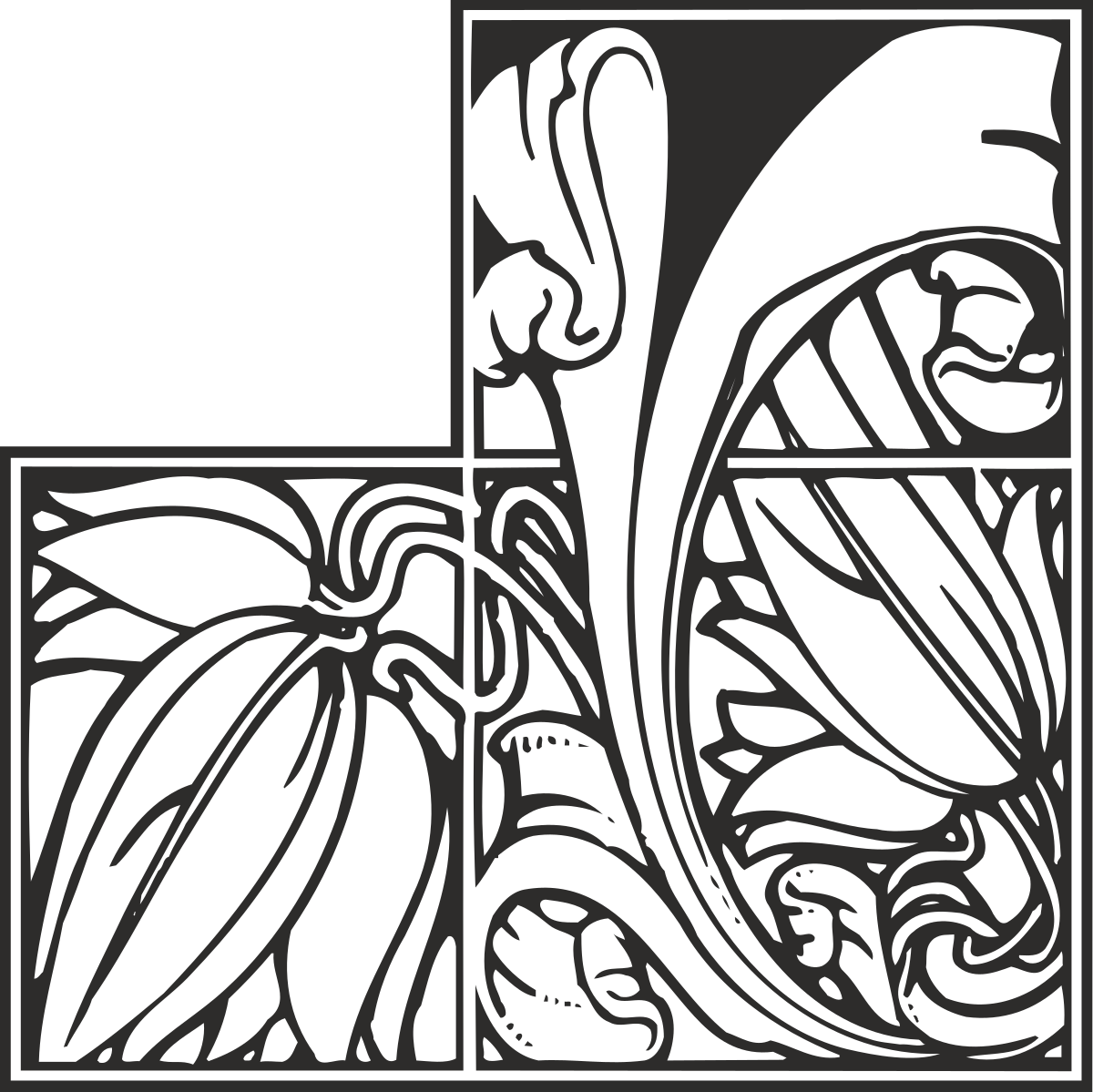 Borders and Plants: Elegant Black and White Flower Clipart Design