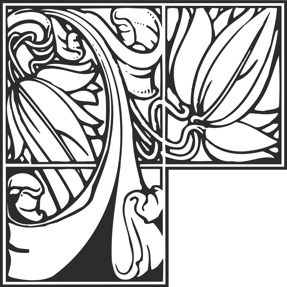 Borders and Plants: Elegant Black and White Flower Clipart
