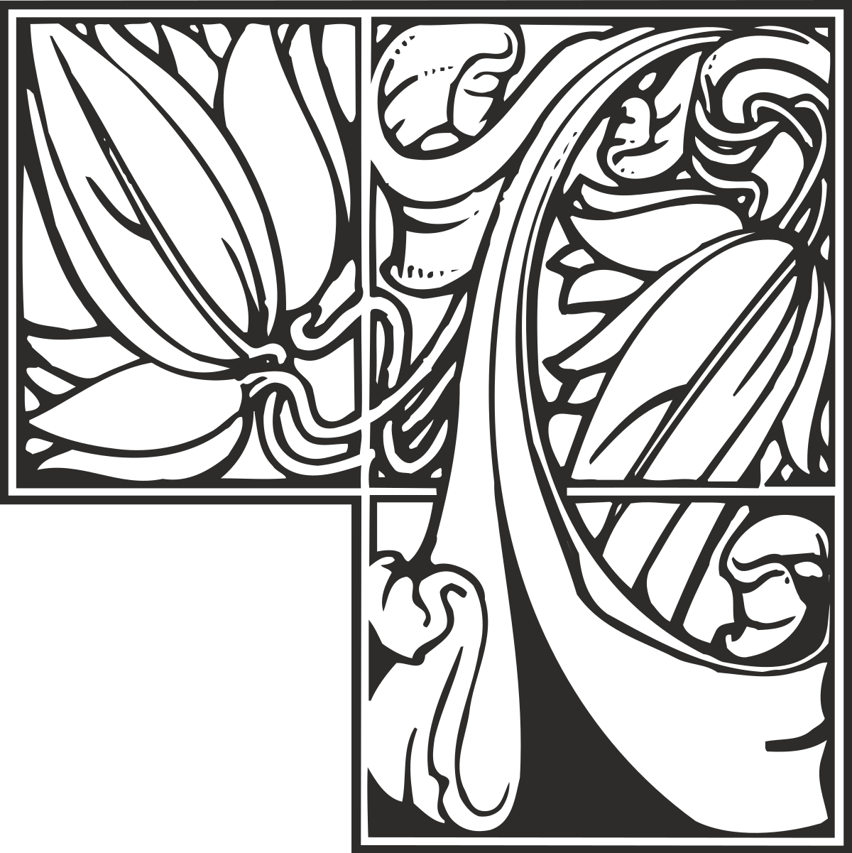 Borders and Plants Clipart - Black and White Flower Designs