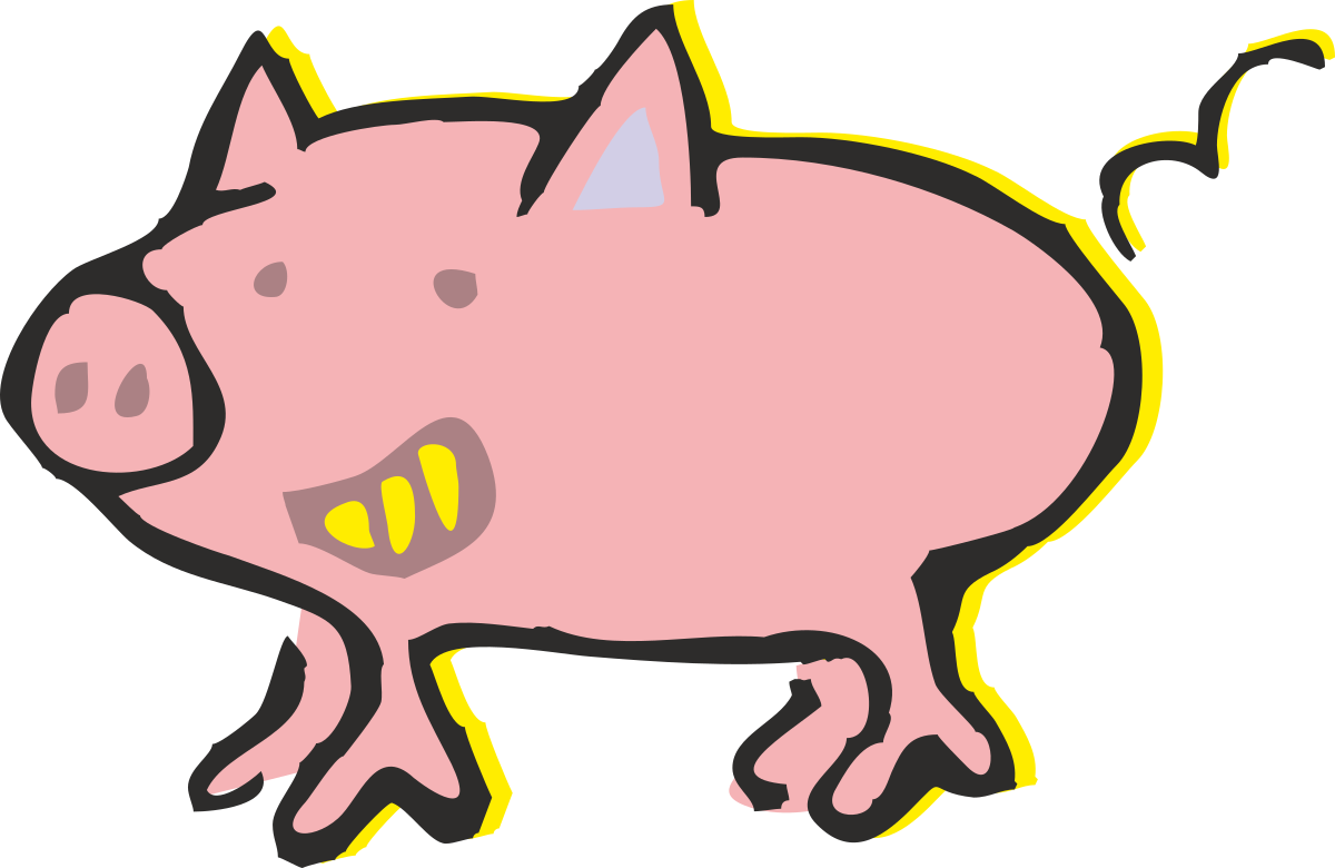 Pig with Yellow Eyes on Black Background - Vibrant Clipart