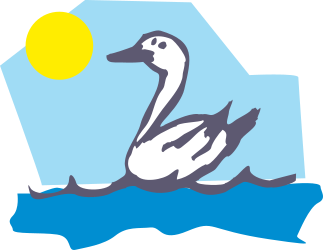 Duck Swimming in Water with Sun Background Clipart