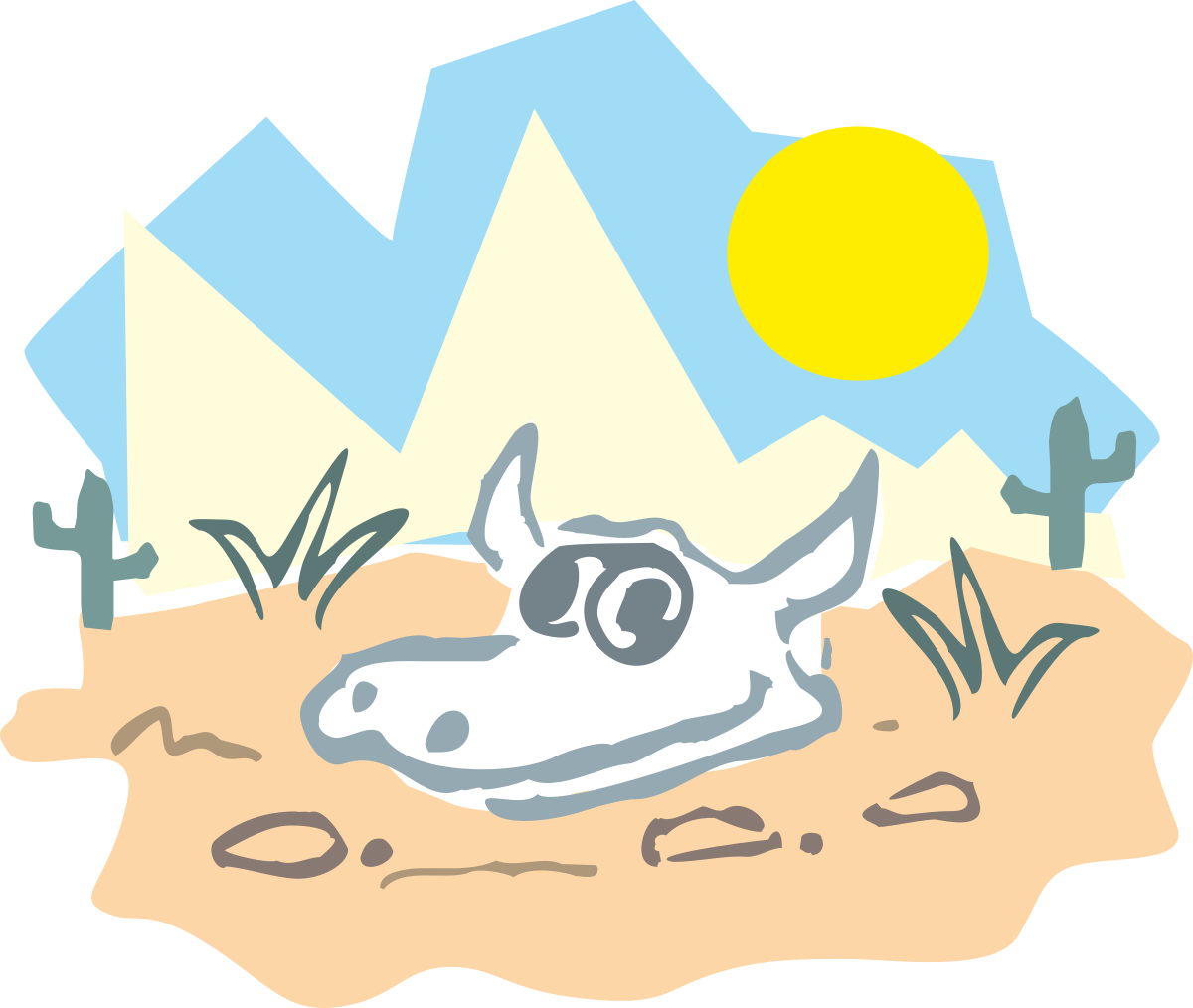 Cat Laying in Sand with a Bright Sun - Charming Clipart Scene