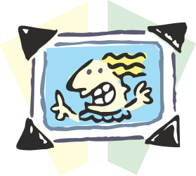 Borders and Frames Clipart: Cartoon Dog with Yellow Nose on Blue Background
