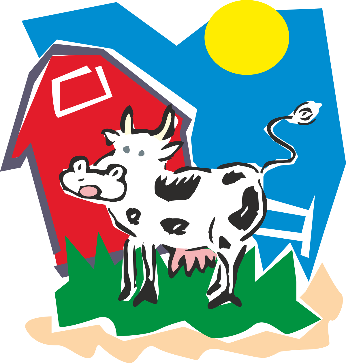 Cow in Front of House Clipart - Rustic Farm Scene