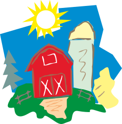 Red Barn Clipart with Tree and Sun - Rustic Farm Scene