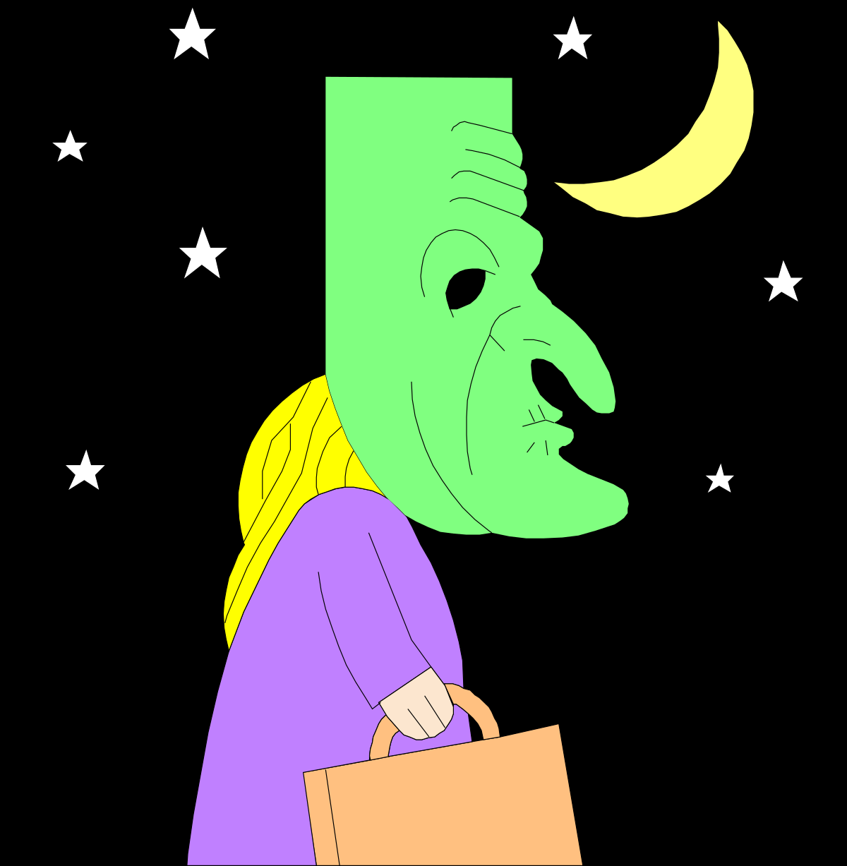 Cartoon Character with Bag and Crescent - Whimsical Clipart Designs