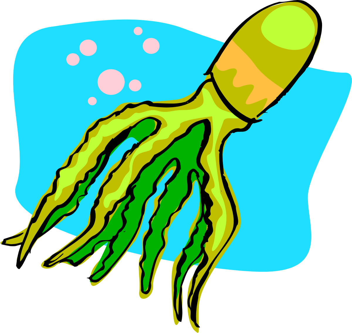 Green and Yellow Hand Clipart on Blue Background