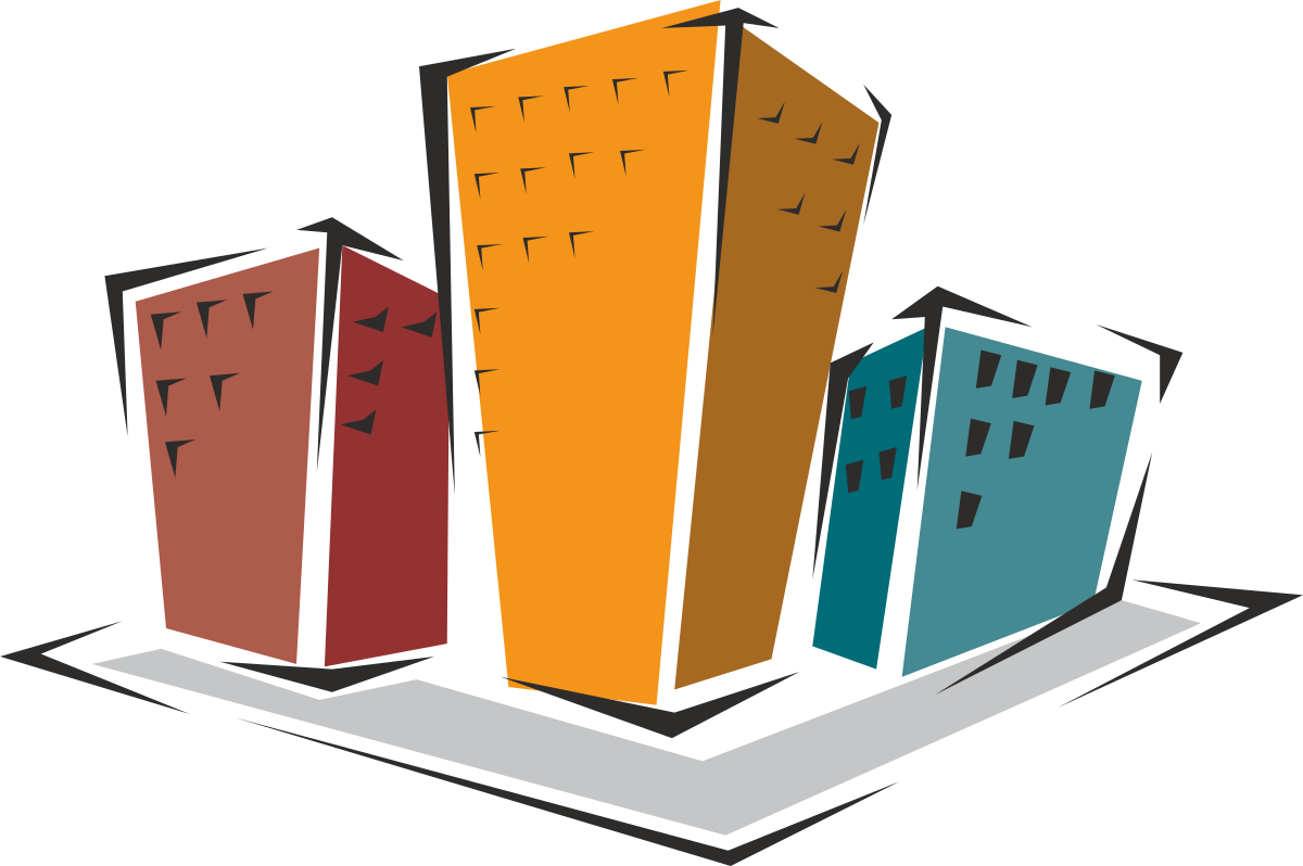 a group of buildings with a black background clip art png transparent Buildings Collection on Black Background | High-Quality Clipart