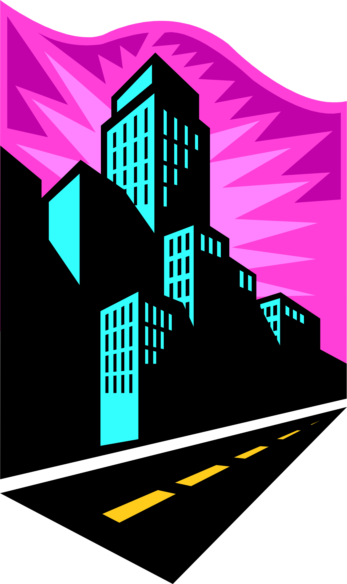 Building with Pink Sky Clipart - Vibrant Urban Landscape