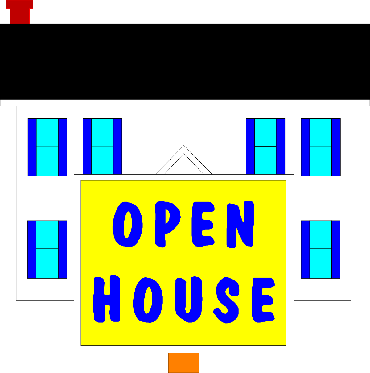 Business Blue House Sign Clipart - Vibrant Red and Yellow Design