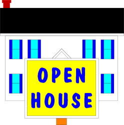 Business Blue House Sign Clipart - Vibrant Red and Yellow Design