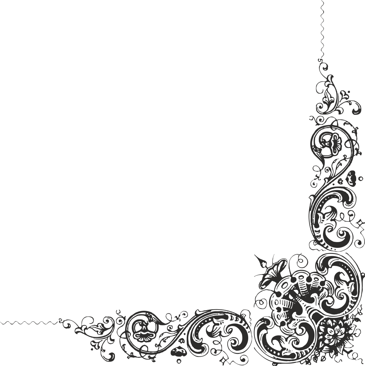 Borders and Floral Plants - Elegant Black and White Clipart for Creative Projects