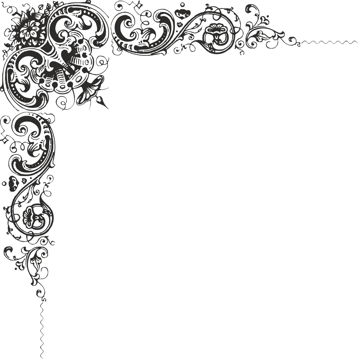 Elegant Black and White Floral Borders with Swirls Clipart