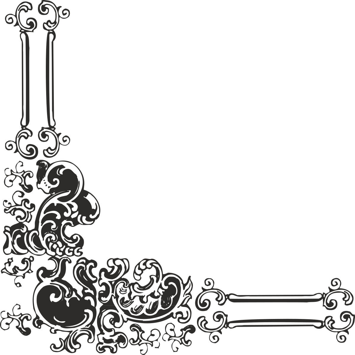 a black and white floral frame with a floral design clip art png transparent Floral Borders and Corners Clipart - Ornate Black and White Frame Design