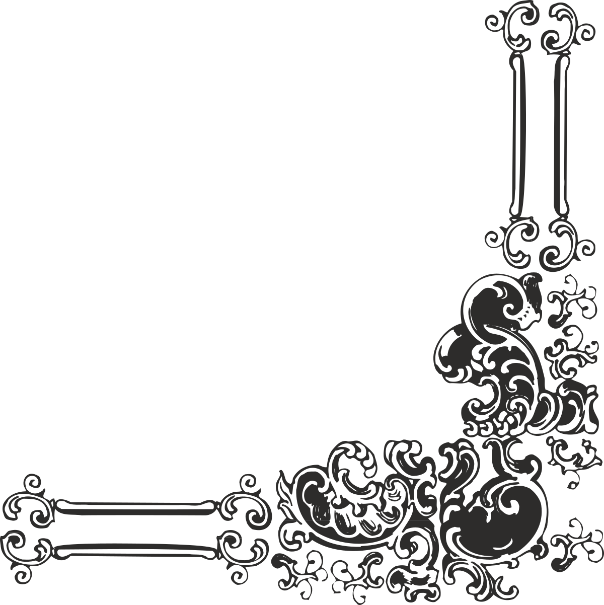 Elegant Black and White Floral Borders and Corners Clipart