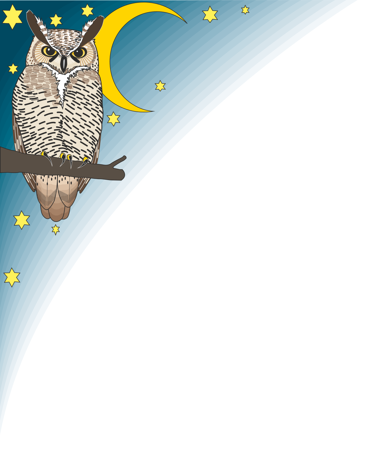 Borders Featuring Animals: Enchanting Owl on Branch with Crescent Moon Clipart