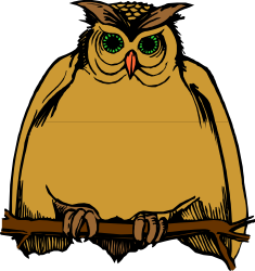 Owl Sitting on a Branch with Green Eyes - Captivating Clipart