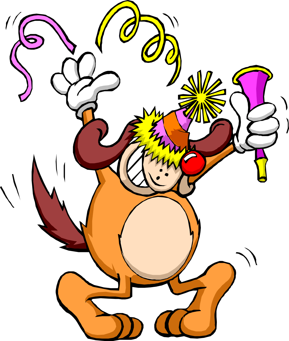 Party Monkey Clipart: Cartoon Character with Party Hat and Horn