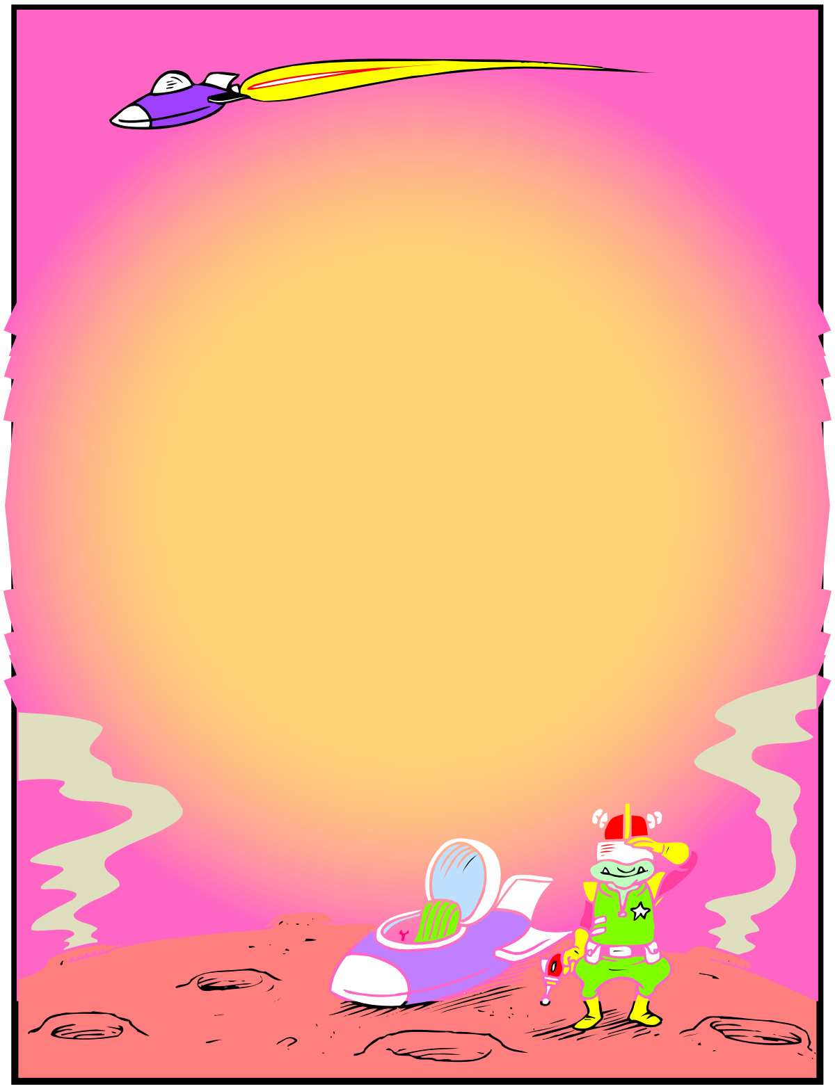 Cartoon Character with Spaceship - Fun and Colorful Clipart