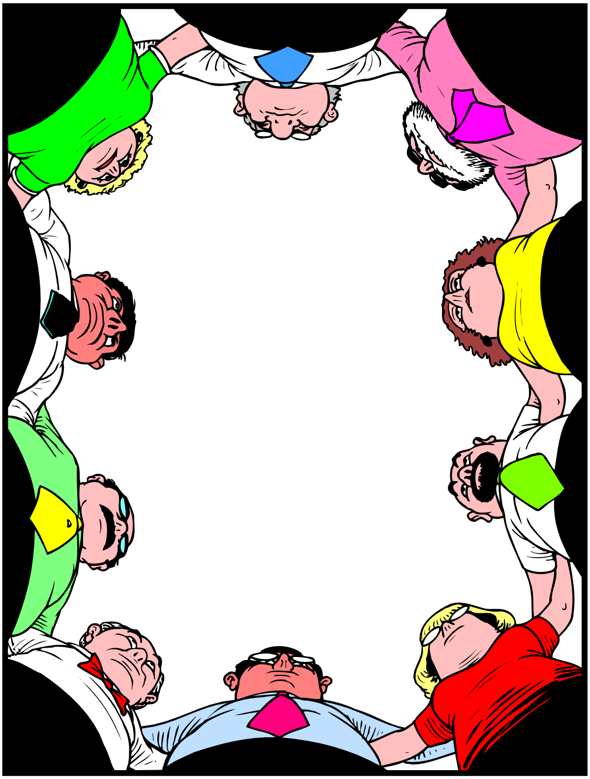 Circle of People Holding Hands - Creative Borders and Frames Clipart