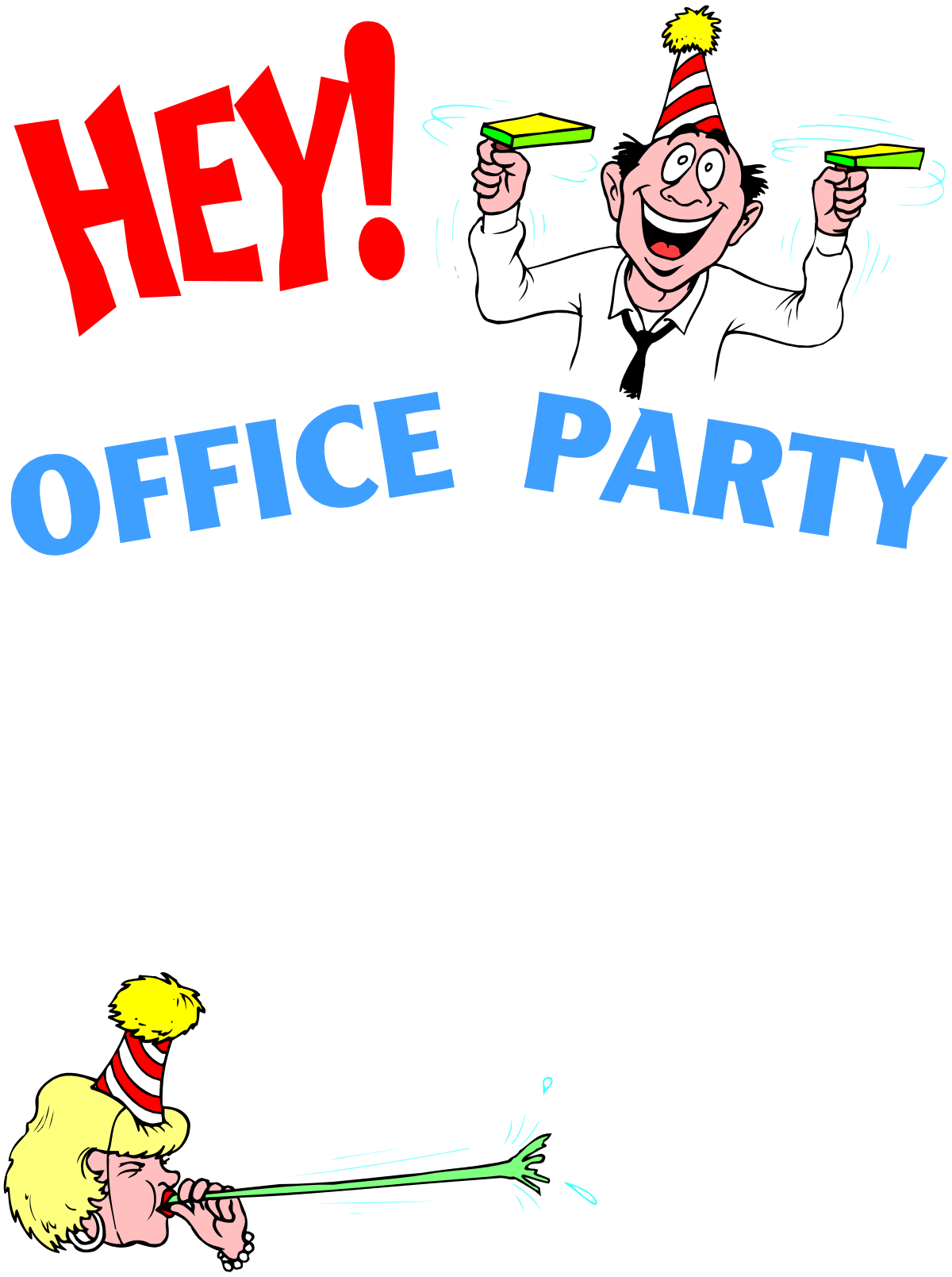 Hey Office Party Clipart - Fun Cartoon Character with Sign Frames & Borders