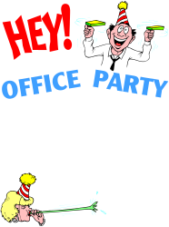 Hey Office Party Clipart - Fun Cartoon Character with Sign Frames & Borders