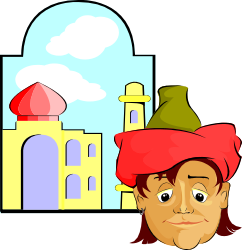 Cartoon Girl with Red Hat and Castle Clipart